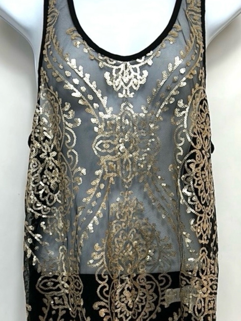 Karen Kane Women’s Size Small Sheer Black and Gold Tank Top Sleeveless Pullover